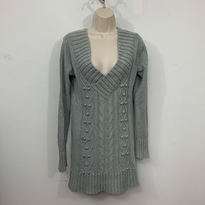 DKNY jeans cable knit v-neck gray silver sweater L